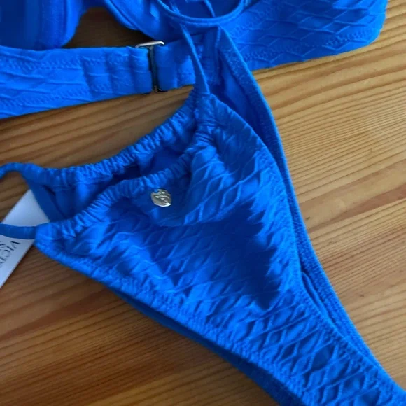 Victorias Secret Swimsuit 32C Icon Push Up Top Bikini Set Small Thong Blue NWT - Picture 6 of 6